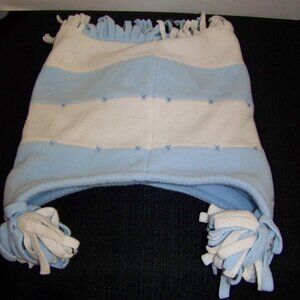 Cute Kids winter fleece ski hat blue & white with sequins and fringe